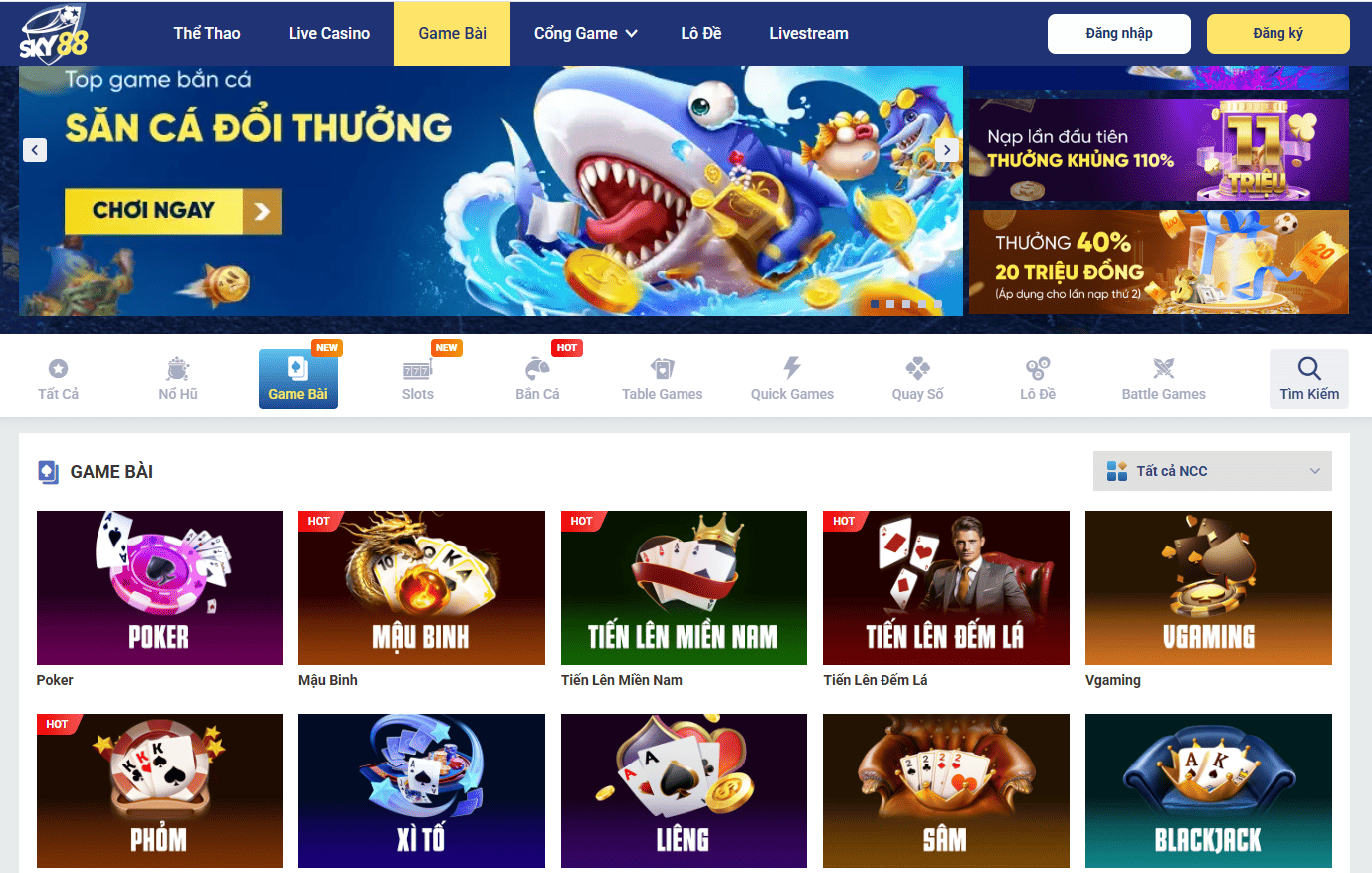 Các sảnh game nổi bật tại sân chơi uy tín SKY88